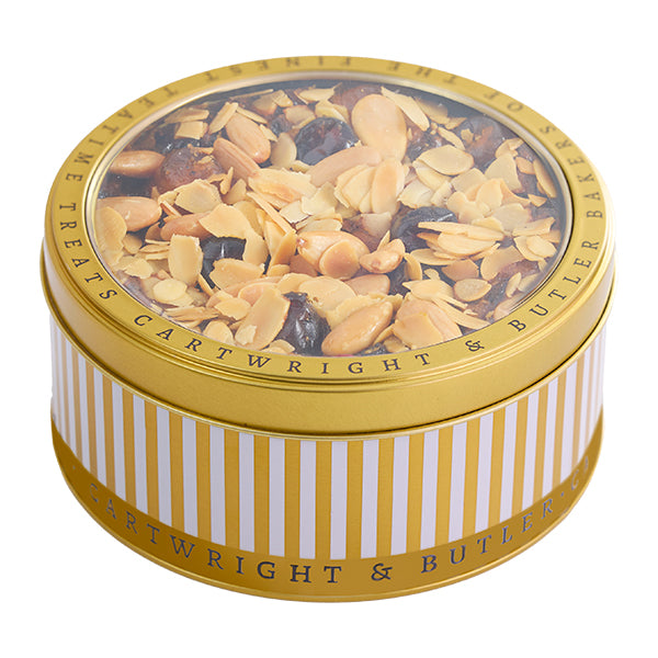 700g Cherry & Almond Decorated Fruit Cake Round in Tin