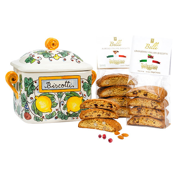 500g/2 Soft Biscotti Almond & Cranberry in Hand Painted Ceramic Jar