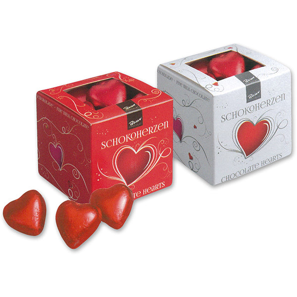 175g/35 Hearts Red Foiled in Cube 2 Assorted Mk