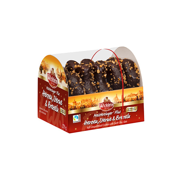 275g Meistersinger Asstd Heart/Star/Pretzel w. Almond Brittle Dk