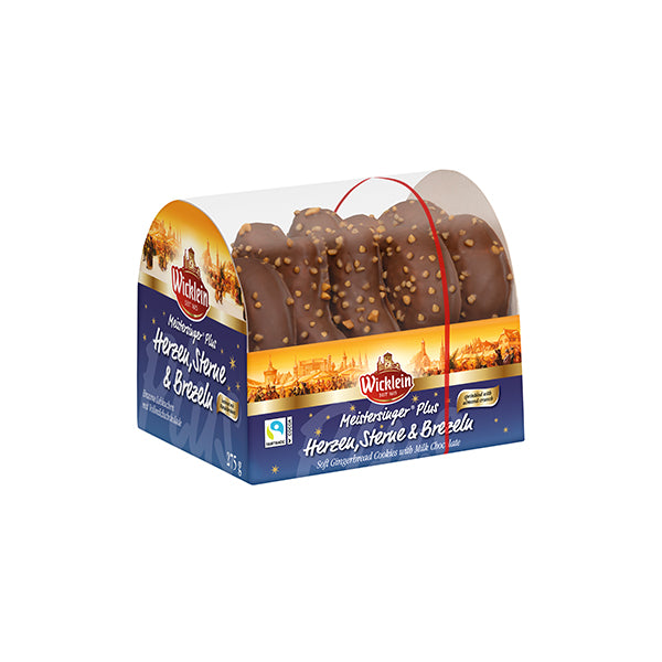 275g Meistersinger Asstd Heart/Star/Pretzel w. Almond Brittle Mk